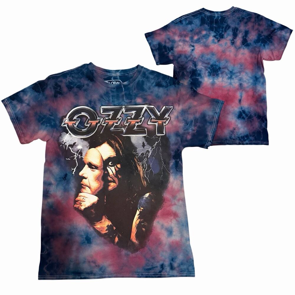 Tie Dye Ozzy Osborne Concert T-Shirt Medium Purple Blue Global Cotton